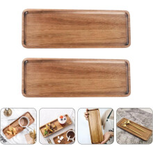 Juego de 2 bandejas rectangulares de madera apilables, versátiles para servir fruta.