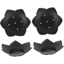 Jabonera de silicona para baño, cocina y viajes (4 unidades, color negro).