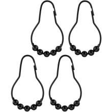 4 Duschvorhanghaken mit Rollenkugeln, schwarze Eisenhaken, hohe Tragfähigkeit