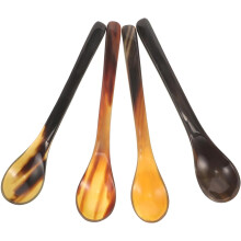 Lot de 4 cuillères à miel en corne de bœuf naturelle, à long manche, pour la cuisine, les desserts et les gâteaux.