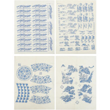 Os decals de transferência de papel podem ser divididos em diferentes formas e tamanhos 4 folhas de cerâmica azul