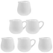 Set de căni de cafea albe cu lingură și carafă pentru frișcă, 6 bucăți