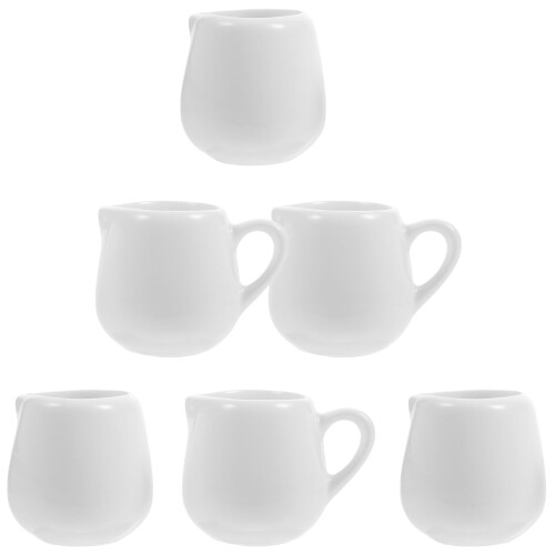 Sraith mug caife bán le spúnóg agus crúsca uachtar 6 phíosa