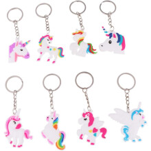 48 Stück Einhorn-Schlüsselanhänger, Cartoon-Anhänger, Hängeornamente, verschiedene Designs, weiche PVC-Schlüsselringe, Beutel