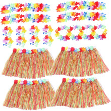 4-teiliges Hawaii-Deko-Set für Strand-Events: Lustige Lei-Blumengirlande, Hula-Rock, Blumenkette