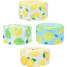 4 rotoli di nastro a coste con stampa limoni per lavori creativi fai da te, ideale per realizzare fiocchi, confezioni regalo e feste.