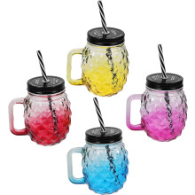 4er-Set Trinkbecher, Haushaltsbecher, Farbverlauf, Glas, auslaufsicherer Deckel, tropffreies Glas