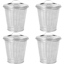 Lot de 4 petites poubelles en métal avec couvercle, mini corbeille à papier de bureau à motifs de dessins animés pour le bureau et la chambre