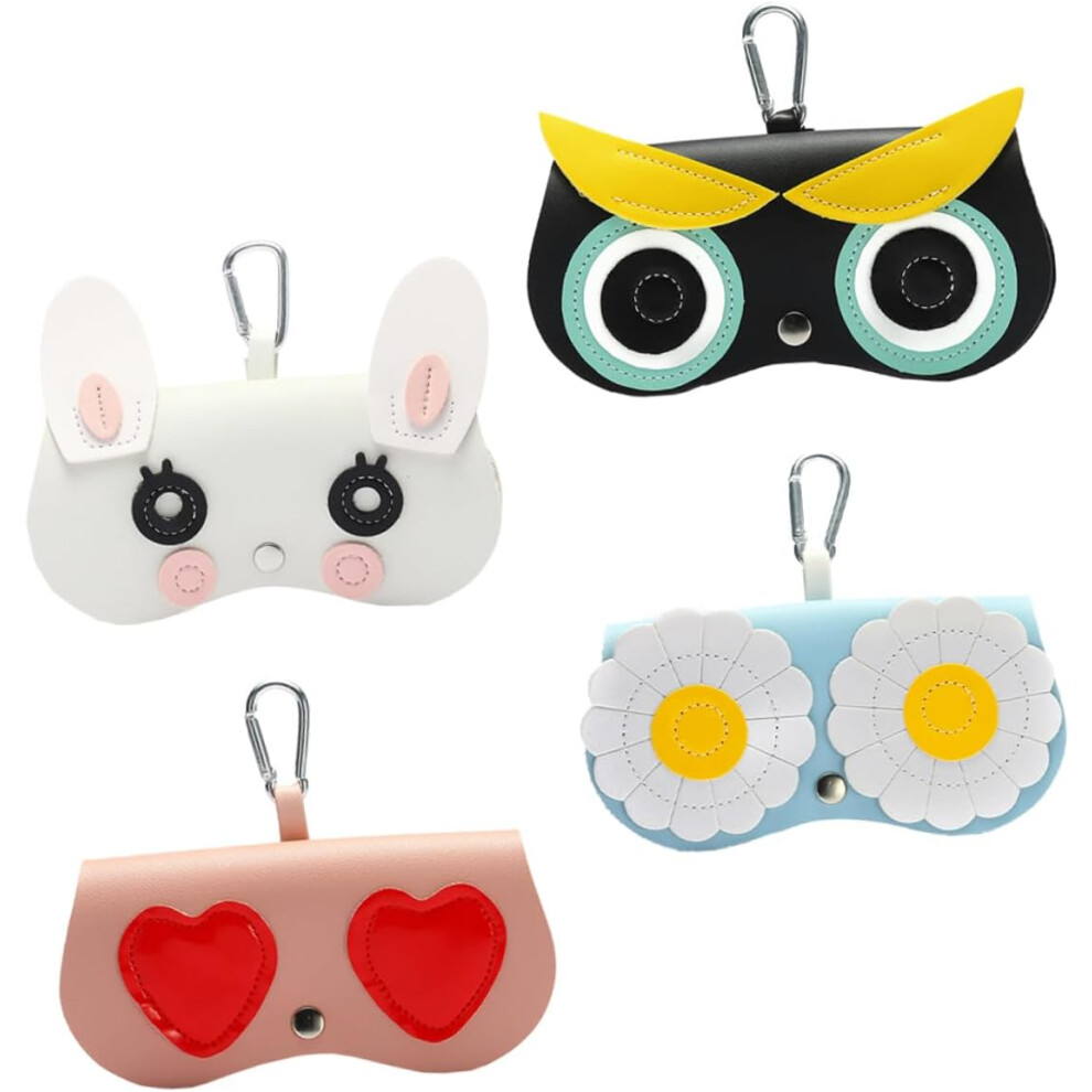 Hkhbjs 4Pcs Cartoon Eyeglasses Pouch Set Hook, Glasses Organizer Bags For Adults, Sunglasses Case Owl, Blue Flower
