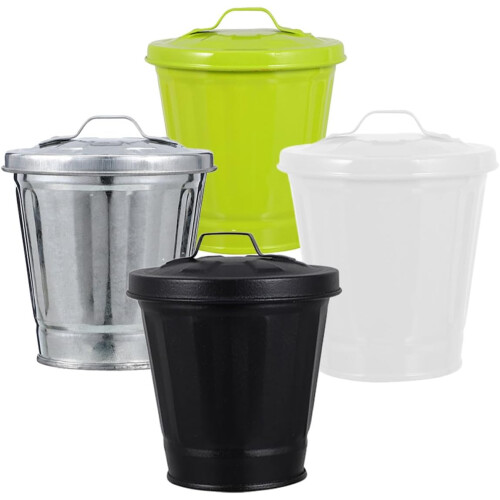4Pcs Mini Desktop Trash Cans with Lids, Small Metal Waste Baskets for Office