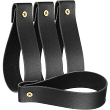 4 Stück Wandhalterungen für Gardinenstangen, PU-Haken im Bohème-Stil, schwarzes Leder, platzsparend, robust, für Küche und Haushalt