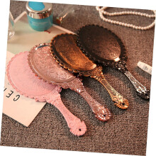 2 Stück Tragbare Vintage-Hand-Schminkspiegel, kreative Kosmetikspiegel im Retro-Muster für den täglichen Gebrauch und Reisen