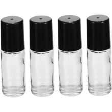 4pcs Refillable Essential Oil Bottles Portable Leak Roll Glass Beads for Travel Home Use Black Aromatherapy Containers