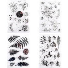 Set di 4 timbri in silicone a tema vegetale per scrapbooking e lavori creativi fai da te.