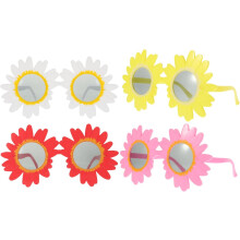 Ensemble de 4 lunettes de soleil rondes et colorées à motif tournesol, parfaites pour une fête ou un cosplay à la plage.