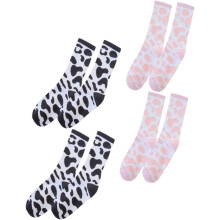 4 Paar Baumwollsocken mit niedlichem Kuhmuster (Cartoon), wadenlang für Erwachsene