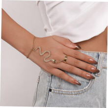 2-teiliges Set aus Vintage-Schlangenring und Armbandkette, Gold und Silber, Schlangen-Fingerschmuck