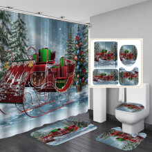Christmas Shower Curtain Set Red Retro Truck 4 pcs