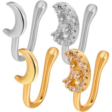 4pcs Non Piercing Nose Cuffs Moon Nose Rings Gold Clip Decorative for Everyday Fashion
