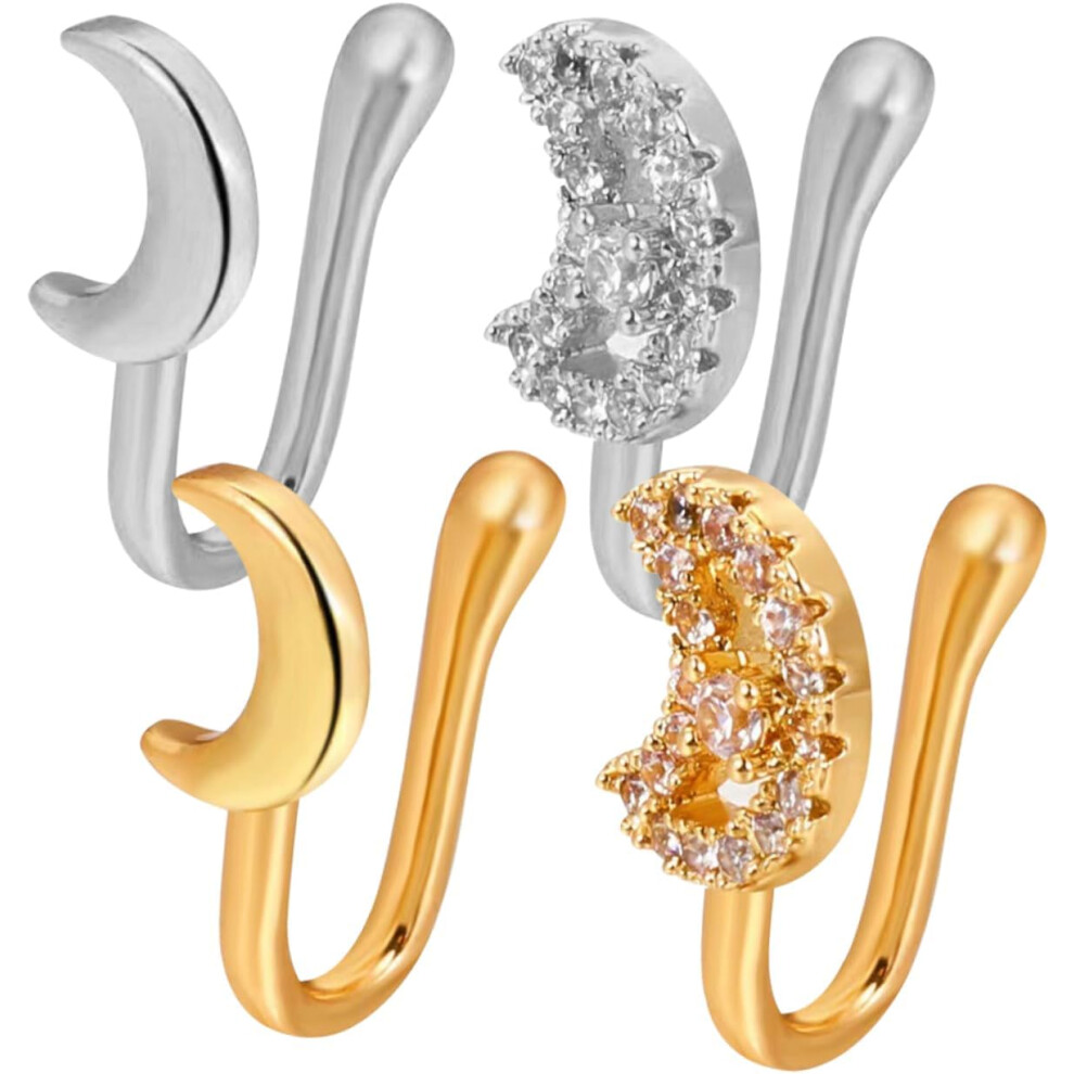 Hkhbjs 4Pcs Non Piercing Nose Cuffs Moon Nose Rings Gold Clip Decorative For Everyday Fashion
