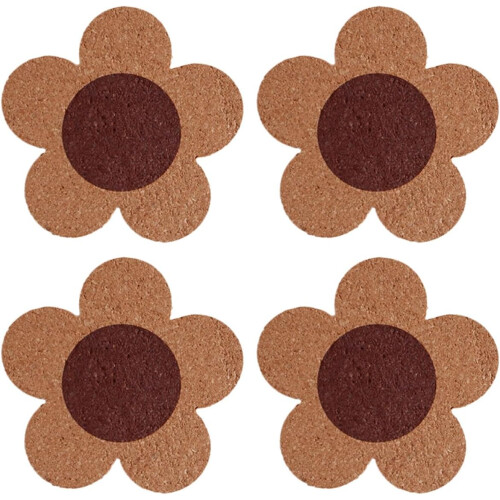 4pcs Coaster Pad Flower Pattern Coasters 4.7x4.7x0.4inch Cork Wood Creative Style Non-Slip Surface Protector