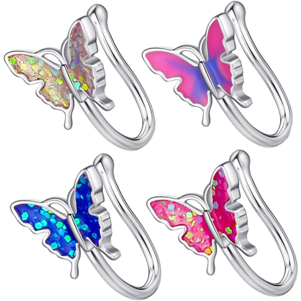 Hkhbjs 4Pcs WomenâS Fashion Nose Rings Set Non-Piercing Butterfly Nose Clips In Ab Color Pink Purple Blue