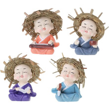 4er-Set dekorative Mönchsfiguren, kleine Mönchsstatuen, realistische Kunstharzfiguren, schlichtes Design, fein gearbeitet, bringen Freude