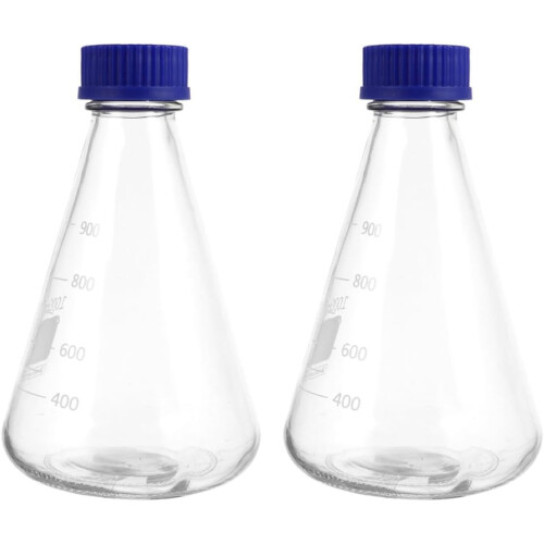 Glass Conical Erlenmeyer Flasks with Accurate Measurement and Solid Base Design for Experiment 2pcs 1000ml 2