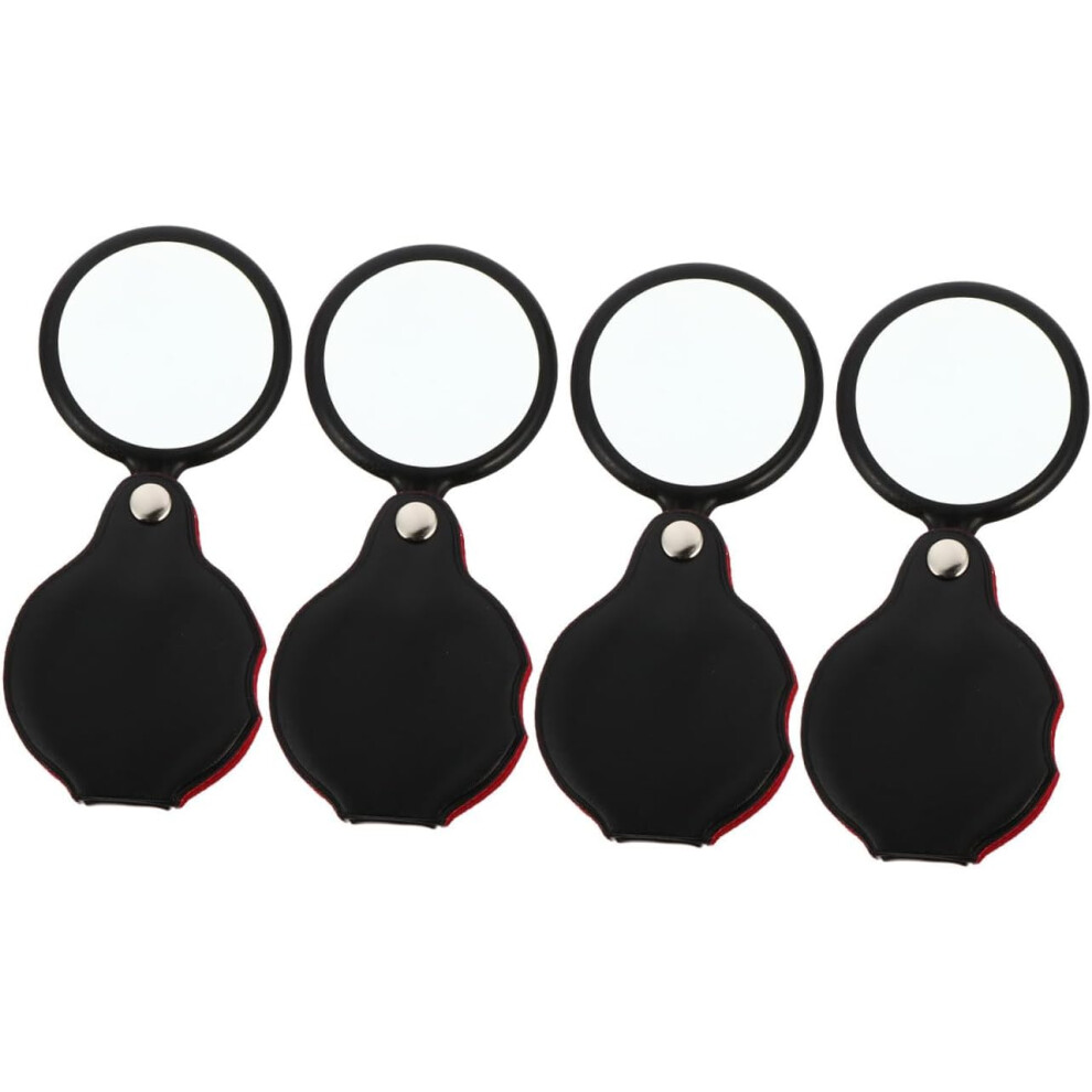 Hkhbjs Mini 50Mm Foldable Handheld Magnifier With Leather Case 4Pcs Set Â Portable Reading Magnifying Lens