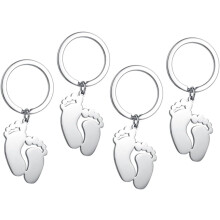 4er-Pack Edelstahl-Schlüsselanhänger mit Fußabdruck – Stilvolles und modisches Taschenaccessoire, silberfarben, ideal für Weihnachten