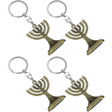 4-teiliges Set dekorativer Schlüsselanhänger aus Metall mit Chanukka-Motiv in Antikbronze-Optik