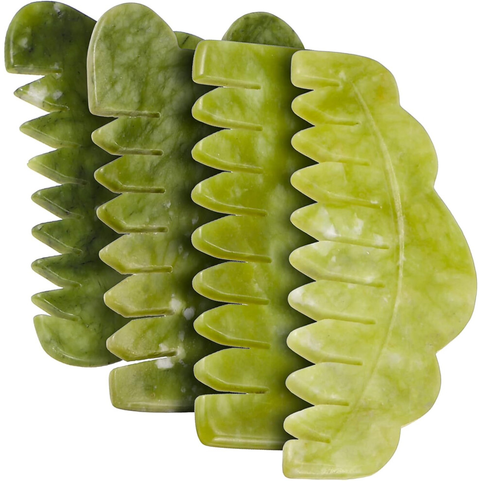 Hkhbjs Jade Gua Sha Massage Combs 4Pcs Set Natural Jade Scraping Scalp Combs