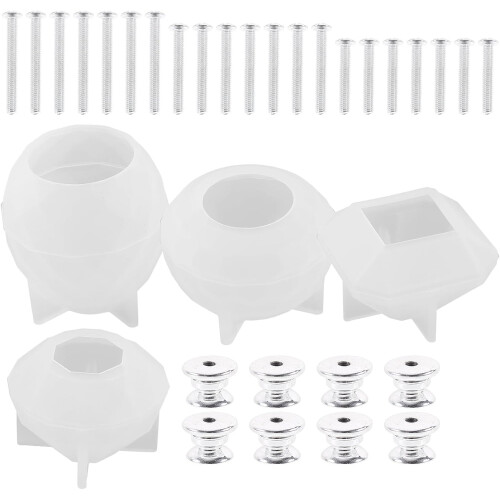 DIY Silicone Drawer Knob Molds Set Screws for Resin Handle Making, 4pcs Polyhedral Mold Kit