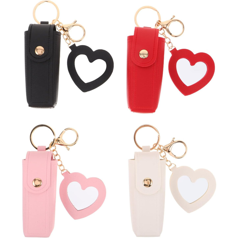 Hkhbjs 4Pcs Portable Lipstick Protective Case Pu Leather Small Makeup Bag Mirror Lipstick Organizer