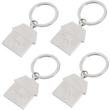 4-teiliges Schlüsselanhänger-Set mit Hausanhängern aus Metall, silberne Schlüsselanhänger als Einzugsgeschenk, Tasche