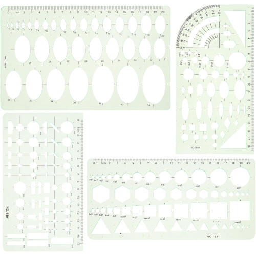 4pcs Plastic Drawing Circle and Oval Template Stencils Set, Geometric Measuring Ruler