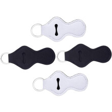 4er-Set Lippenstifthüllen-Schlüsselanhänger mit Halter und Schlüsselring, Neopren-Lippenbalsamschutz, Großpackung, Schwarz/Weiß