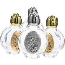 4pcs Metal Embossed Holy Water Bottle Glass Decorative Empty Refillable for Baptism Decorations Wedding Party Favors