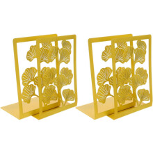 Lot de 4 serre-livres décoratifs dorés en métal ajouré en forme de feuille de ginkgo, pour bureau et étagères
