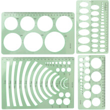 4 stuks plastic tekensjablonen met geometrische vormen, meet- en tekenlinialen