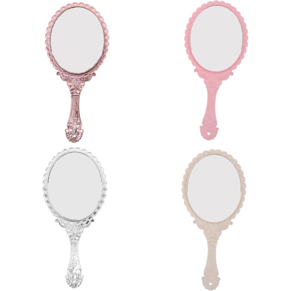 Hkhbjs 4Pcs Handheld Mirror Vintage Makeup Hand Mirror In Pink Beige Silver Bronze Portable Compact For Travel And Daily Use