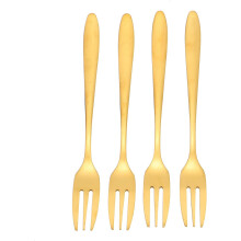 4-teiliges Set aus Metall-Tischbesteck: Kuchengabeln aus Edelstahl, goldfarben, dreizinkig, stabile Speisegabeln