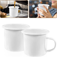 2er-Pack Emaillebecher, 350 ml, Vintage-Design, tragbar, griffig, weiß, für den Haushalt