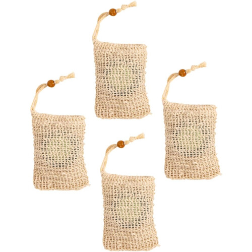 Soap Mesh Holder Small Mesh Bag 4pcs Cotton Linen Drawstring Foaming Net