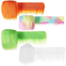 4 stuks imitatiebontstroken voor knutselprojecten, pluche voorgesneden pluizige bontrand in regenboogkleuren: wit, neon groen, oranje