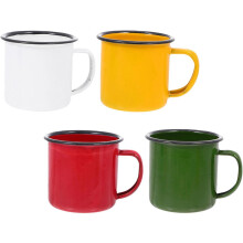 4 Vintage-Emaillebecher mit rutschfestem Griff, schlichtes Design, robuste Verarbeitung, ideal für Partys.