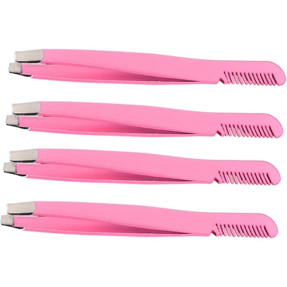 Hkhbjs 4Pcs Eyebrow Clamp Tweezer Comb And Angled Slant