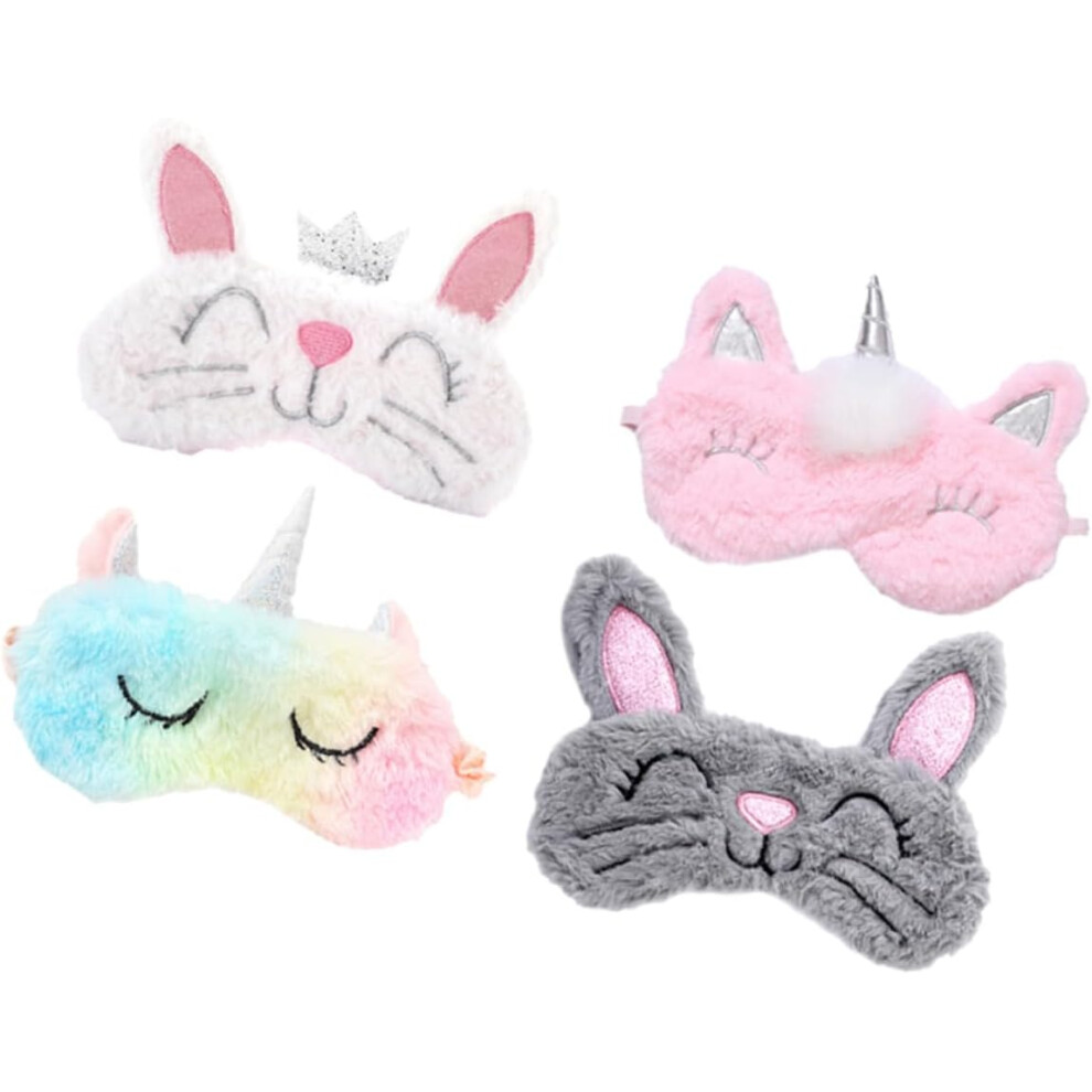 Hkhbjs 4Pcs Plush Blackout Sleep Eye Mask Cartoon Blindfold For Sleeping Nap Travel Long-Eared Rabbit Design