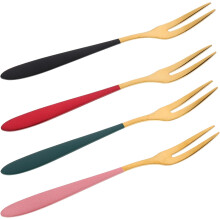Dessertgabeln, robuste Ausführung aus Edelstahl, 4-teilig, mit zwei Zinken und elegantem goldenem Finish