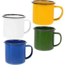 4er-Set Emaille-Campingbecher im Vintage-Retro-Stil, Kaffee- und Teetassen, sortiert
